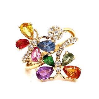 18k Multicolor Gem Butterfly Diamond RingÂ 