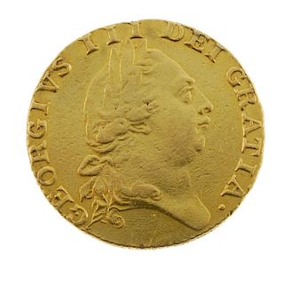 George III, Guinea 1787. Worn, obverse better, previously mounted. <br><br>Large flat worn between 1