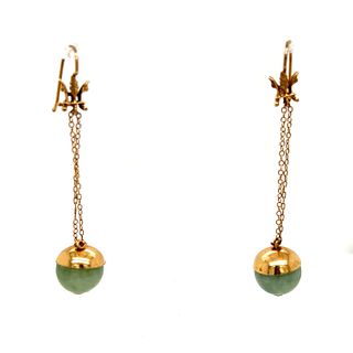 Victorian Chinese 14k Jade Jadeite Long Drop Earrings