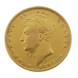 George IV, Sovereign 1827. Fine, localised scratches, previously mounted. <br><br>Fine, noticeable l