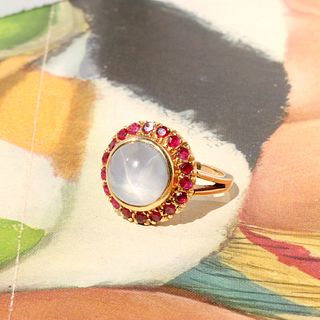 Vintage Star Sapphire & Ruby Surround Ring, 14k