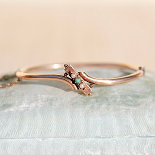 Victorian Turquoise & Pearl Bypass Bangle, 12k