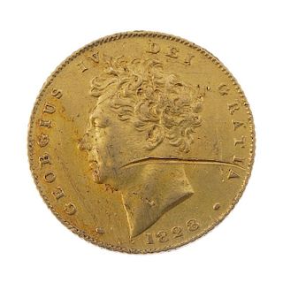 George IV, Half-Sovereign 1828. Very fine, severely scored. <br><br>Very fine, severely scored, typi