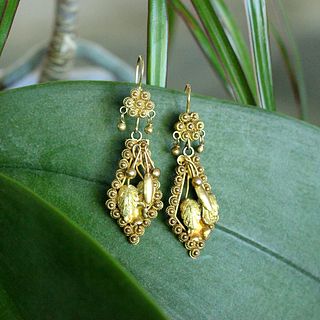 Victorian Gold Leafy Earrings, 8k