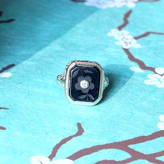 Art Deco Diamond & Black Onyx Ring, 14k