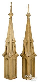 Pair of painted pine spires, late 19th c.