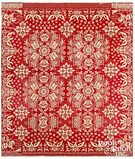New York red and white Jacquard coverlet