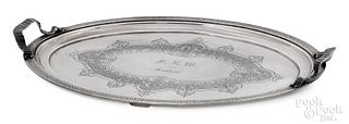 Gorham coin silver tray with ribbon handles