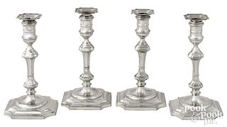 Four Georgian style sterling silver candlesticks