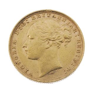 Victoria, Sovereign, 1885M, young head. About very fine. <br><br>About very fine.