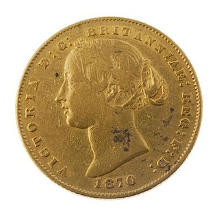 Australia, Victoria, Sovereign 1870, Sydney Mint, rev. Australia across field. About very fine. <br>