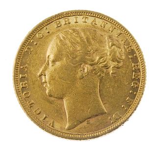 Victoria, Sovereign 1876S, young head. Very fine. <br><br>Very fine, scratch through cheek.