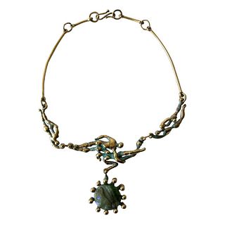 Michael Schwade Patinated Bronze Glass Nude Space Ballet Necklace