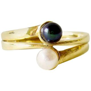 Jack Nutting Gold White Black Pearl Modernist Engagement Wedding Ring