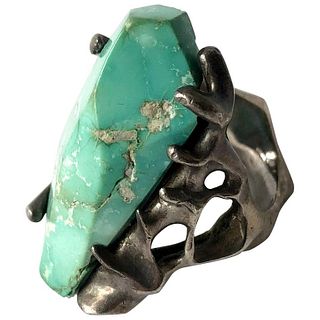 1970s John M. Morgan Sterling Silver Turquoise Brutalist Ring