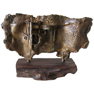 Bronze on Wood Base Abstract Modernist Sculpture by Johnson
