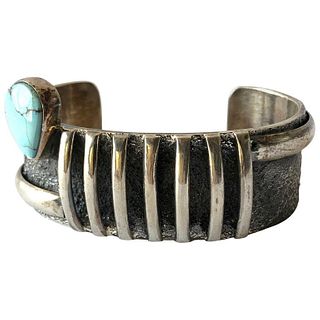 Darrin Livingston Sterling Silver Candelaria Turquoise Navajo Cuff Bracelet