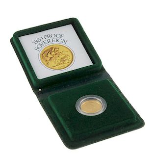 Elizabeth II, Proof Sovereign 1980, in case of issue. About uncirculated. <br><br>About uncirculated
