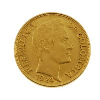 Republic of Columbia, Five- Pesos 1924B. Good very fine. <br><br>Good very fine.