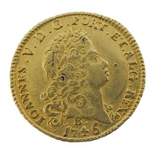 Brazil, John V, gold 6400-Reis 1746B, Bahia mint (KM 151). Very fine. <br><br>Very fine.
