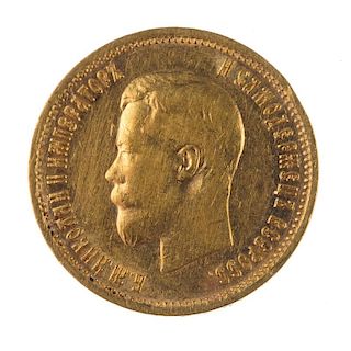 Russia, Nicholas II, gold 10-Roubles 1899, 8.6g (KM Y64). Very fine. <br><br>Very fine.