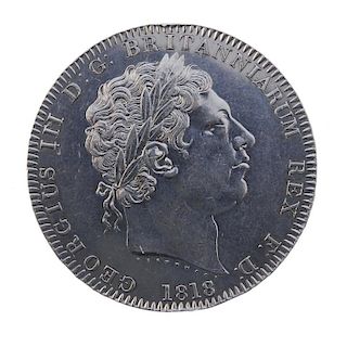 George III, Crown 1818 LIX (S 3787). Extremely fine, cleaned in the past. <br><br>Extremely fine, cl