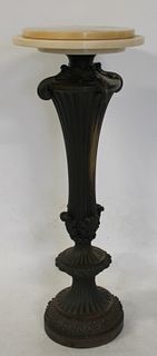An Antique Fluted Bronze Pedestal With Marble Top