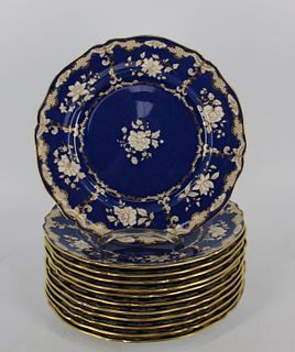 12 Spode Cobalt Decorated Porcelain Plates