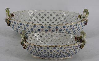 2 Meissen Reticulated Porcelain Baskets.