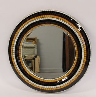 Midcentury Tessalated Glass Bullseye Style Mirror