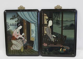 (2) Asian Reverse Paintings on Glass of Ladies.