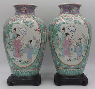 Pair of Chinese Famille Rose Baluster Vases.