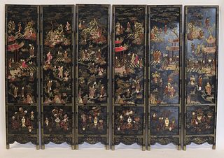Asian 6-Panel Lacquered Screen.