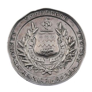 Southport National Agricultural Society, large silver prize medal by Ottley, Southport arms on shiel