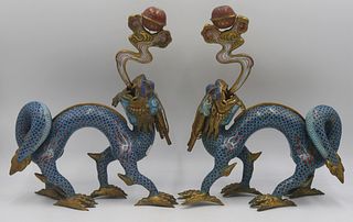 Pair of Chinese Cloisonne Dragon Form Candlesticks