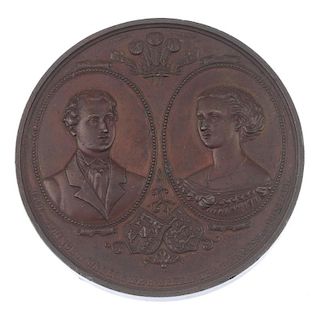 Prince of Wales, Marriage to Alexandra of Denmark 1863, bronze medal by T Ottley, busts in medallion