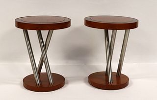 A Vintage Pair Of Banded Tables With Chrome