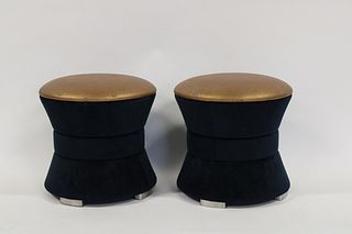 A Vintage Pair Of 2 Tone Upholstered Stools.