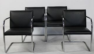 4 Midcentury Upholstered Chrome Chairs.