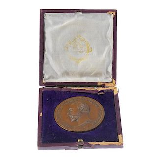 London International Exhibition 1874, bronze prize medal named to Bemrose & Sons, other bronze portr