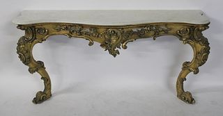 Antique, Finely Carved Giltwood Marbletop Console