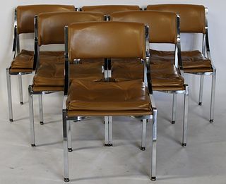 Midcentury Set Of 6 Chrome Upholstered Chairs.