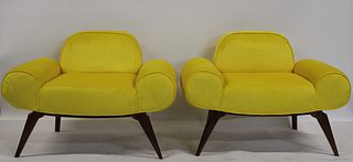 Midcentury Style Pair Of Yellow Upholstered