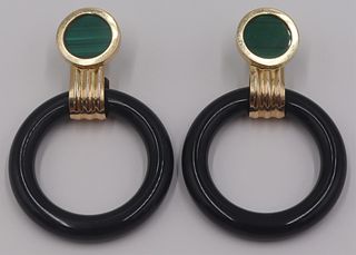 JEWELRY. Pair of 14kt Gold and Malachite Earrings.