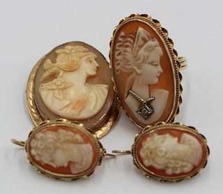 JEWELRY. Assorted Grouping of Gold Cameo Jewelry.