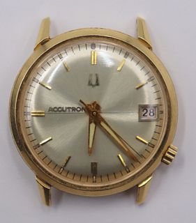 JEWELRY. Men's Bulova Accutron 18kt Gold watch.