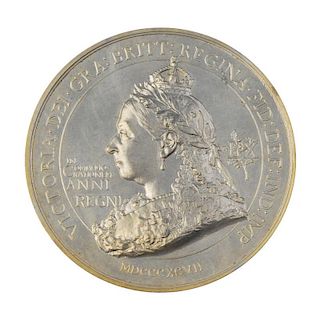 Victoria, Diamond Jubilee 1897, large white metal medal by F Bowcher, laureate bust left, rev. Royal