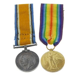 Great War Pair, British War Medal 1914-20, Victory Medal, named to '55449 Pte. H. J. Westlake. Hamps