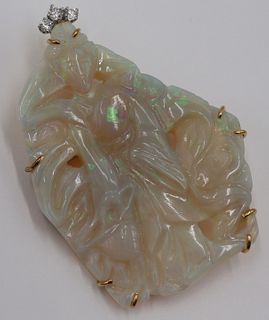 JEWELRY. Signed 18kt Gold Opal and Diamond Pendant