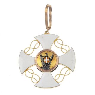 Italy, Order of the Crown of Italy, neck badge, gold and enamel cross, central crown, rev. spread ea